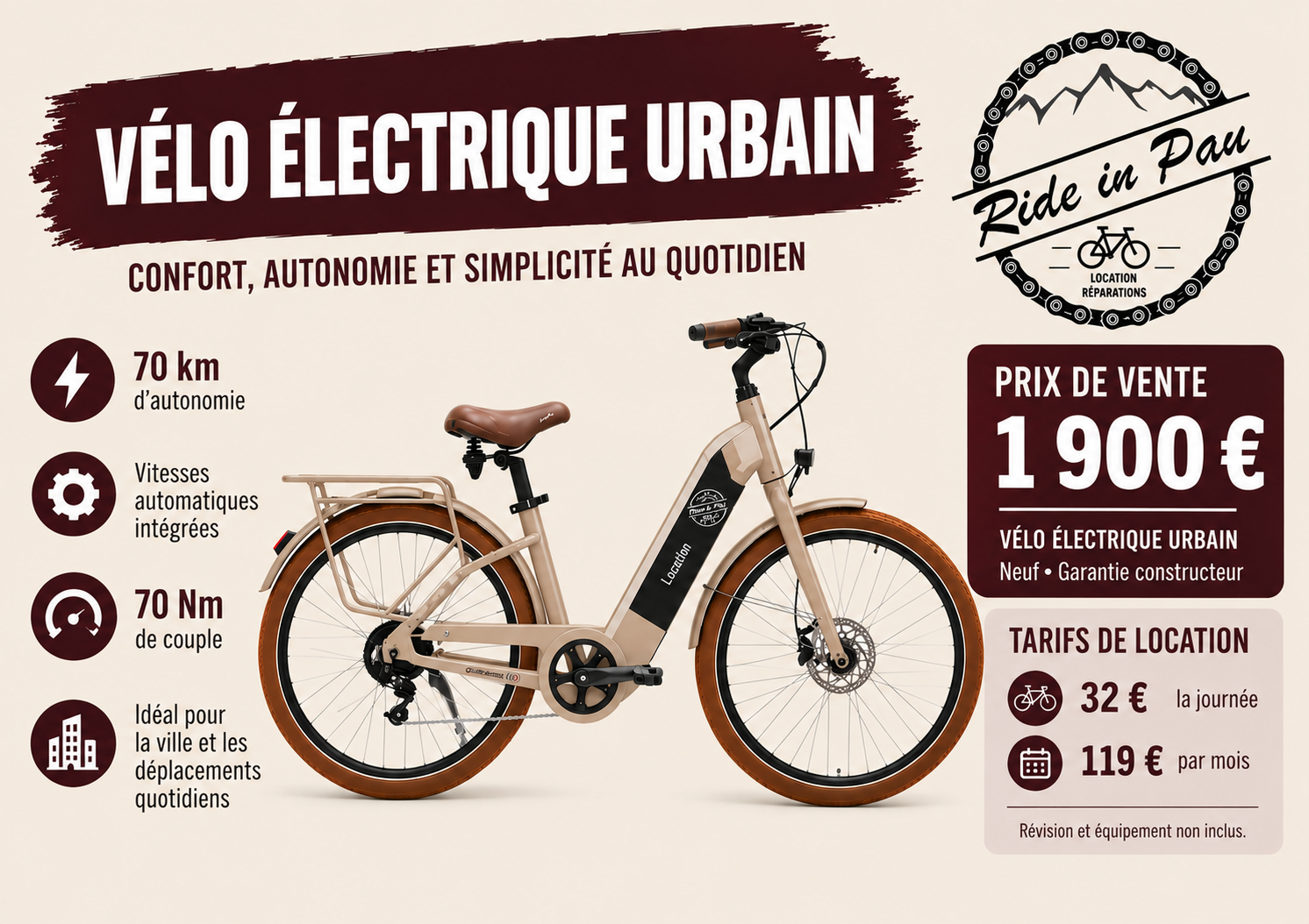 Vélo électrique urbain à vendre Ride in Pau